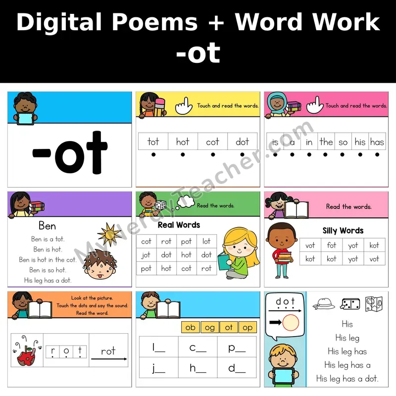 Short O Word Family -ot Digital Poems and Word Work — Decodable Activity (Ben)