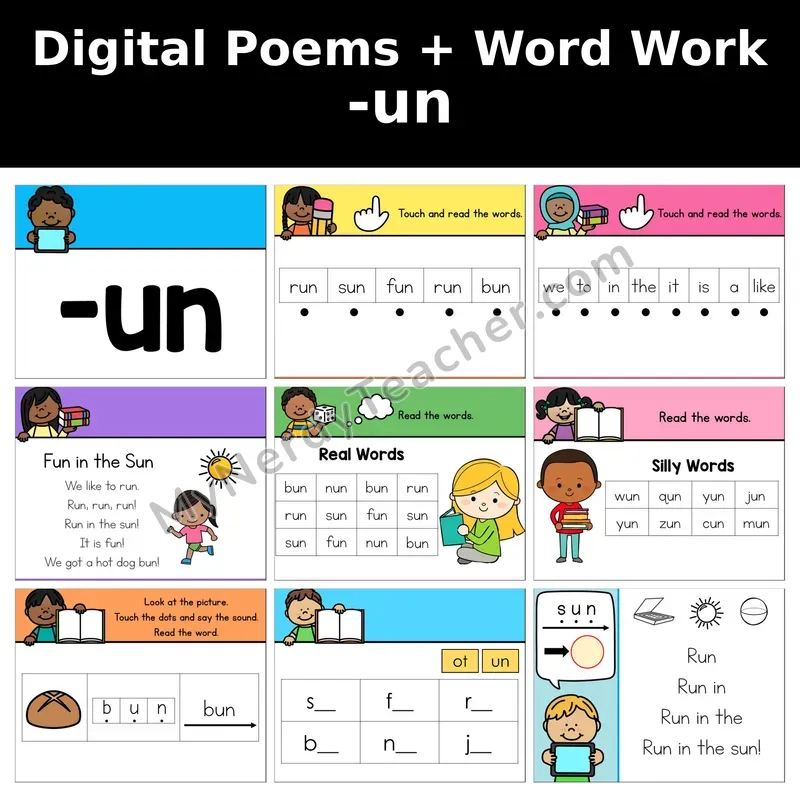 Short U Word Family -un Digital Poems and Word Work — Decodable Activity (Fun in the Sun)