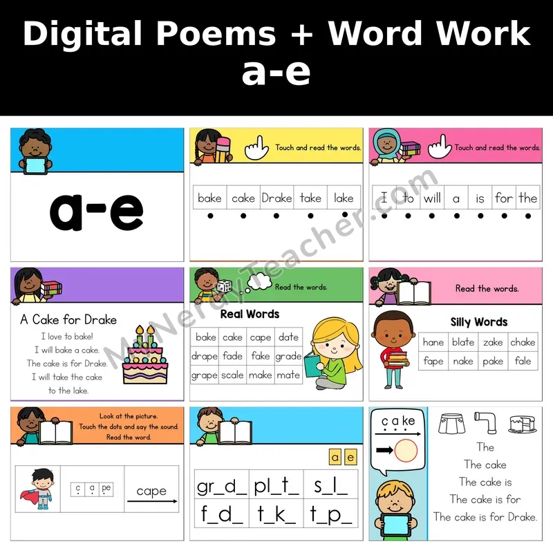 a_e (Long a, Magic e) Digital Poems and Word Work — Decodable Activity (A Cake for Drake)