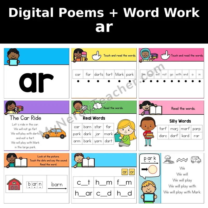 ar R-Controlled Vowel Digital Poems and Word Work — Decodable Activity (The Car Ride)