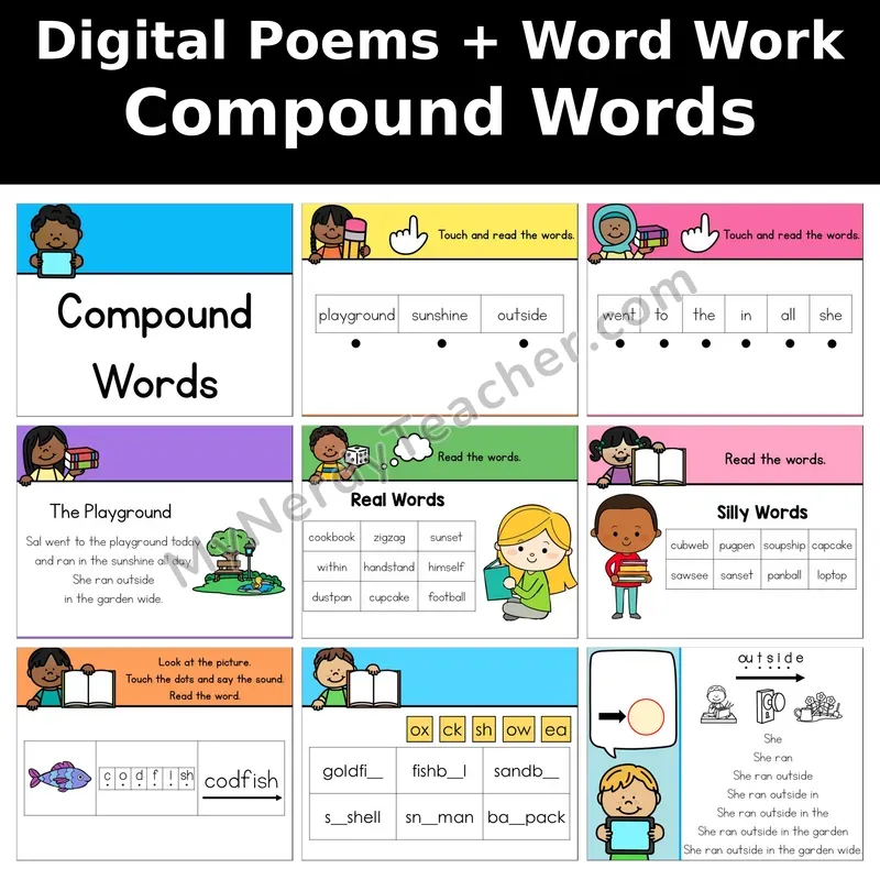 Compound Words Digital Poems and Word Work — Decodable Activity (The Playground)