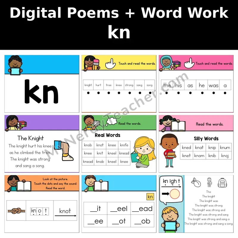 kn Silent Letter Digital Poems and Word Work — Decodable Activity (The Knight)