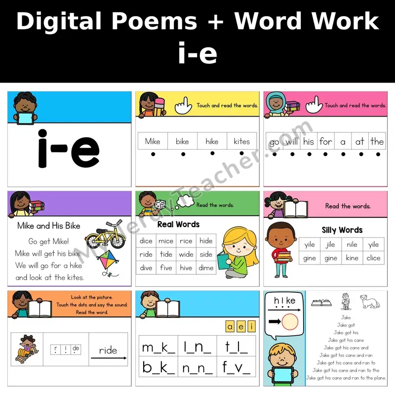 i_e (Long i, Magic e) Digital Poems and Word Work — Decodable Activity (Mike and His Bike)