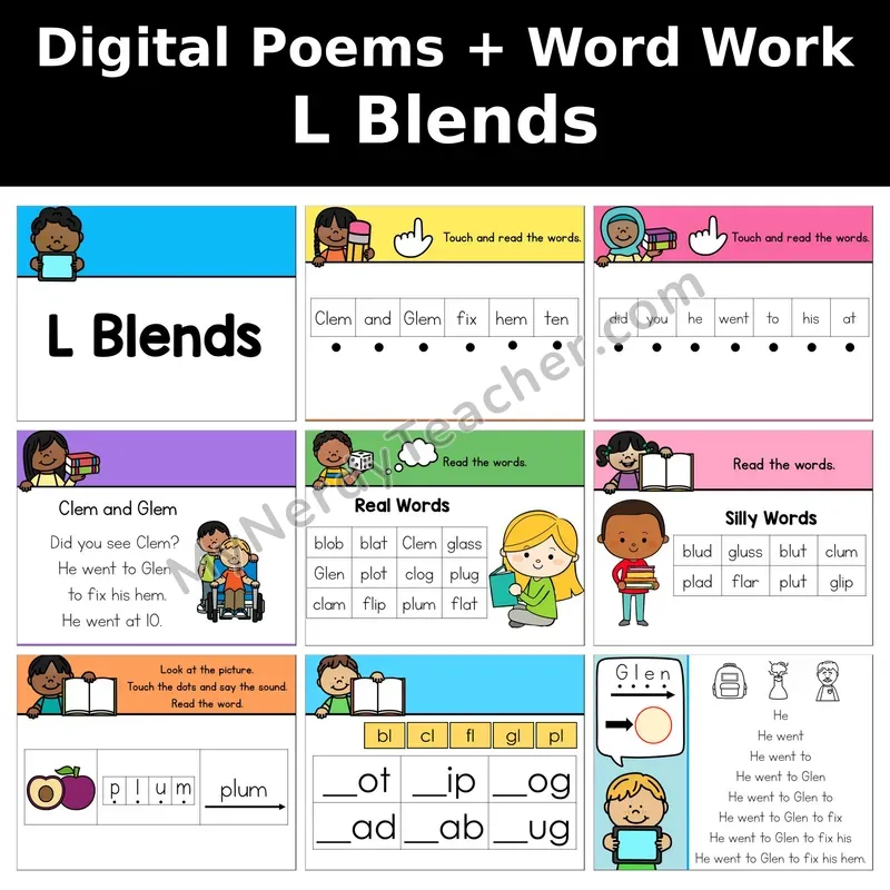 L Blends Digital Poems and Word Work — Decodable Activity (Clem and Glem)