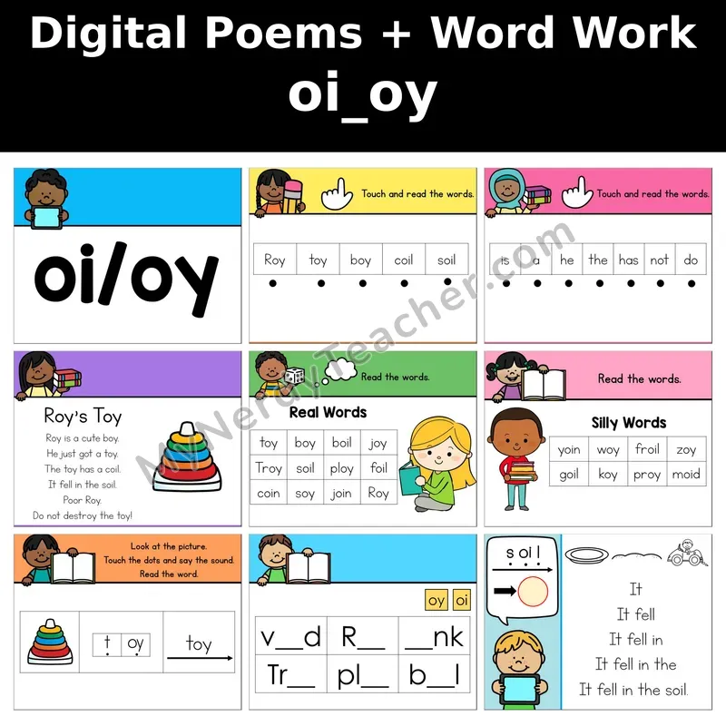 oi, oy Diphthong Digital Poems and Word Work — Decodable Activity (Roy's Toy)