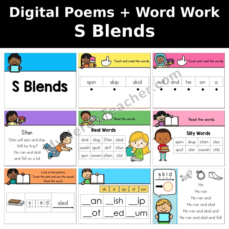 S Blends Digital Poems and Word Work — Decodable Activity (Stan)