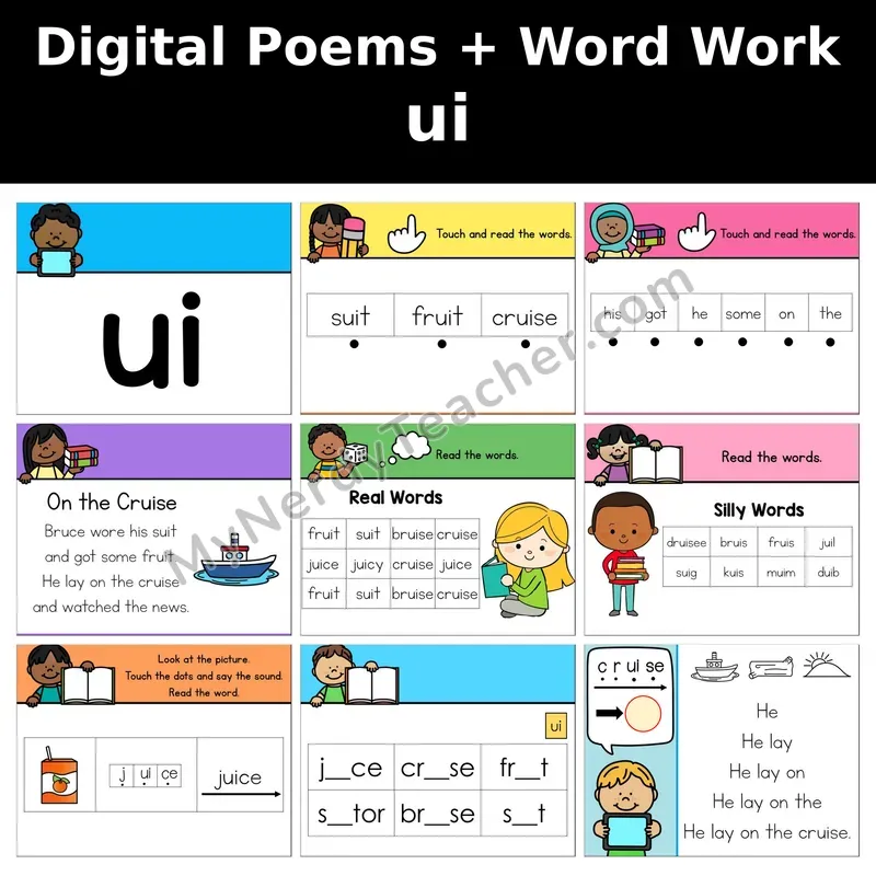 ui Vowel Team (Long u) Digital Poems and Word Work — Decodable Activity (On the Cruise)