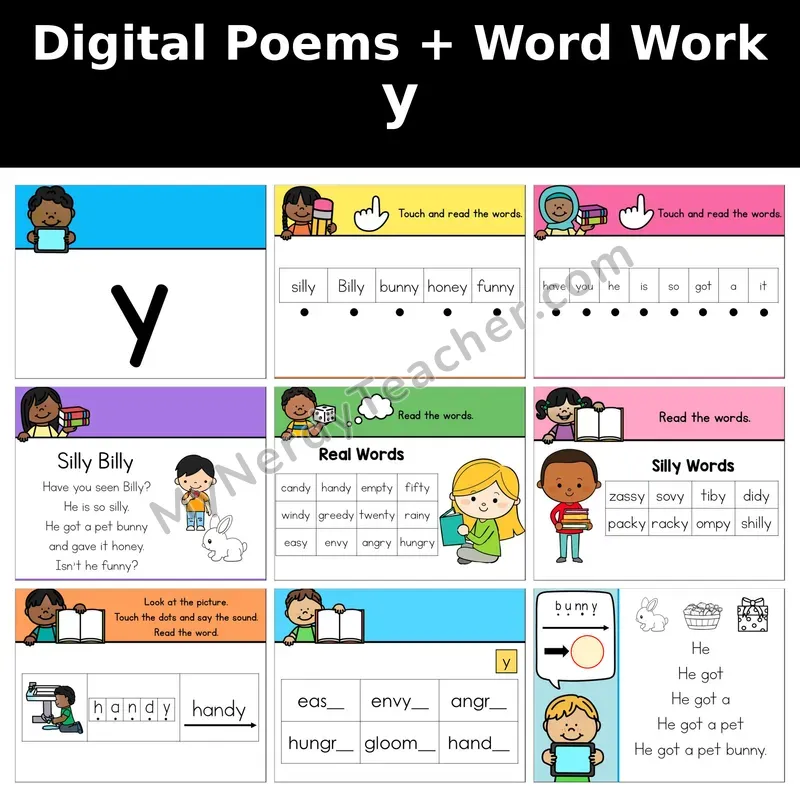 y as Long e/i Ending Digital Poems and Word Work — Decodable Activity (Silly Billy)