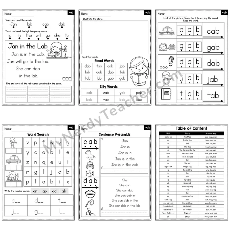 Short A Word Family -ab Decodable Poem and Worksheets — Jan in the Lab