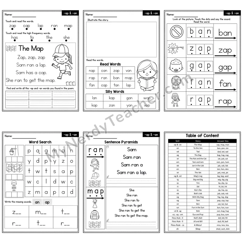 Short A Word Family -ap, -an Decodable Poem and Worksheets — The Map