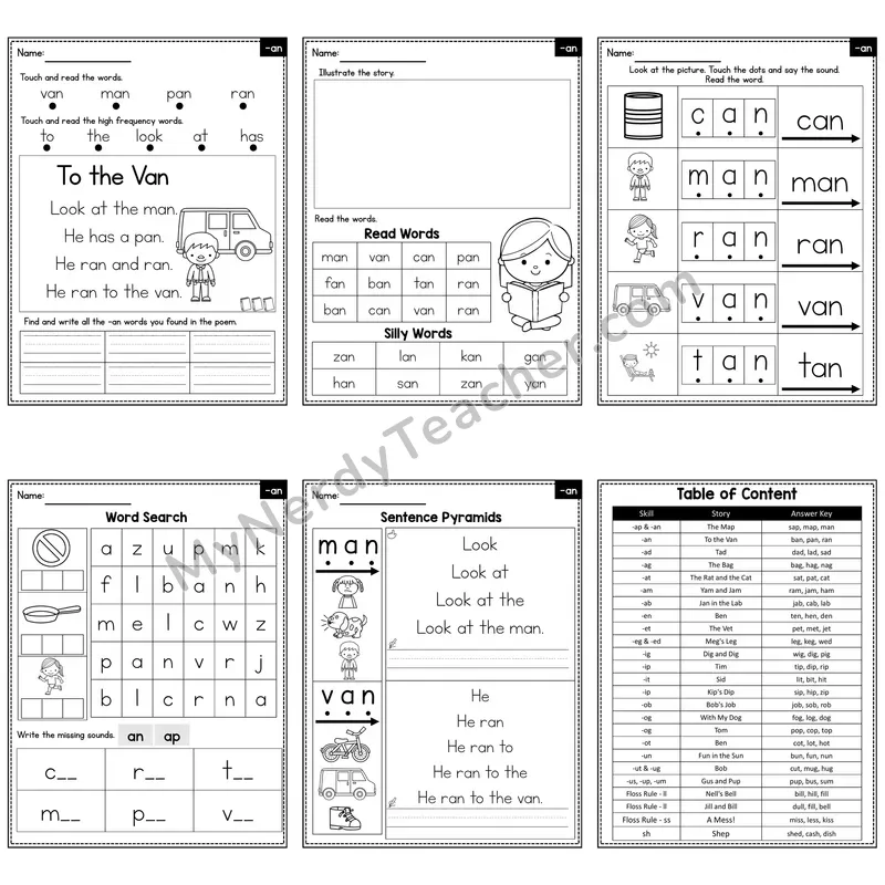 Short A Word Family -an Decodable Poem and Worksheets — To the Van