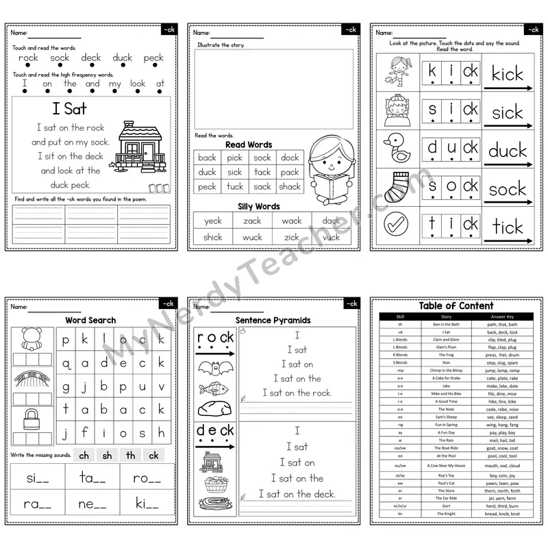 ck Digraph Decodable Poem and Worksheets — I Sat