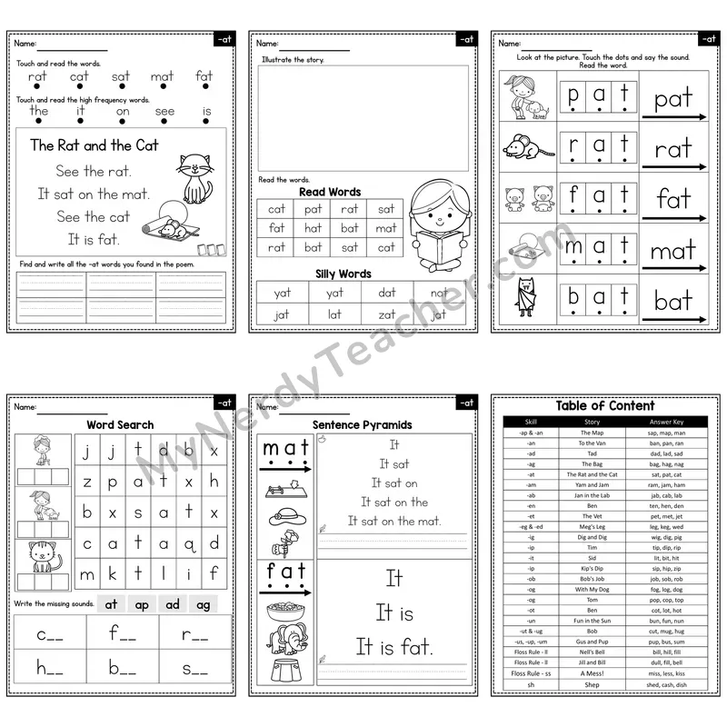 Short A Word Family -at Decodable Poem and Worksheets — The Rat and the Cat