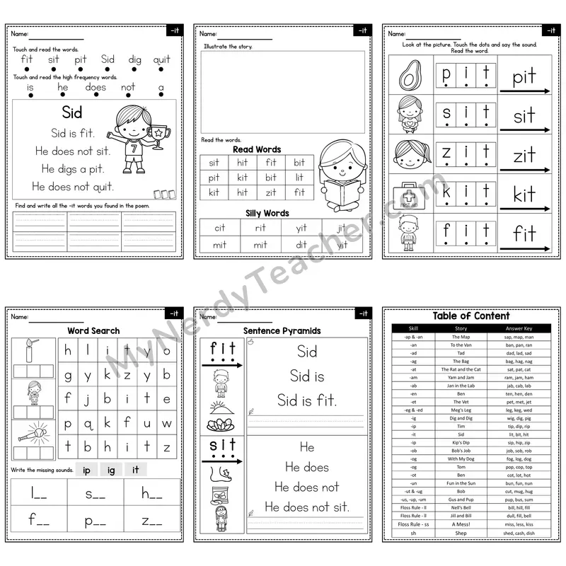 Short I Word Family -it Decodable Poem and Worksheets — Sid