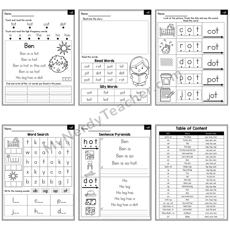 Short O Word Family -ot Decodable Poem and Worksheets — Ben