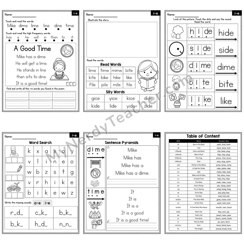 i_e (Long i, Magic e) Decodable Poem and Worksheets — A Good Time
