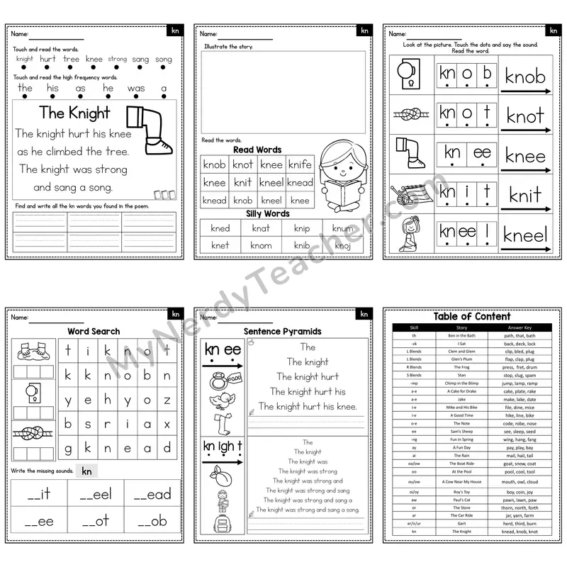 kn Silent Letter Decodable Poem and Worksheets — The Knight