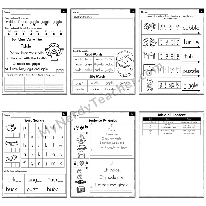 Consonant -le Ending Decodable Poem and Worksheets — The Man With the Fiddle