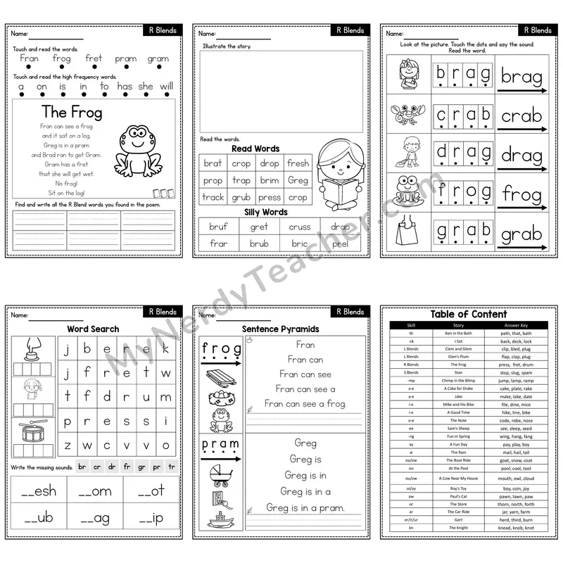 R Blends Decodable Poem and Worksheets — The Frog