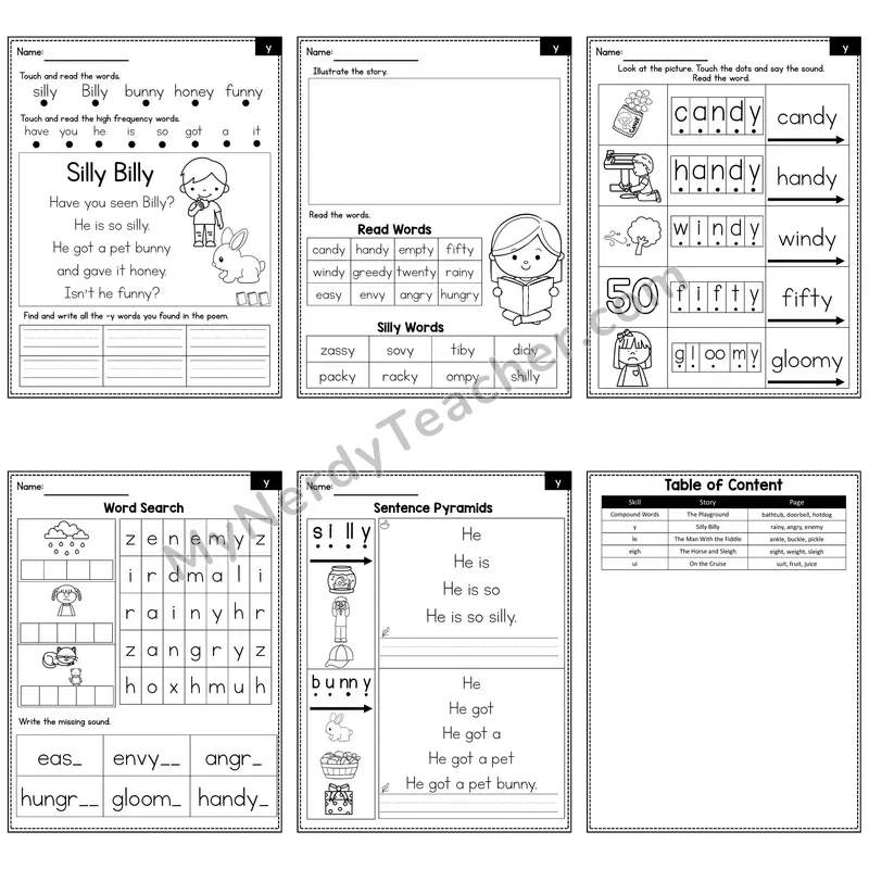 y as Long e/i Ending Decodable Poem and Worksheets — Silly Billy