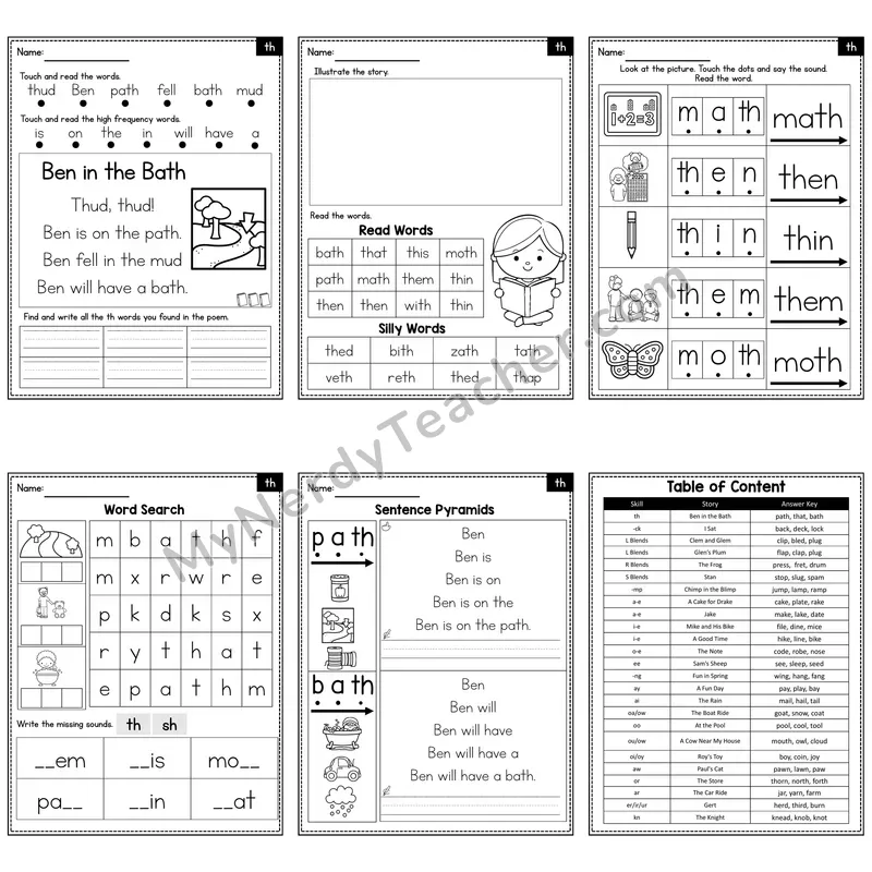 th Digraph Decodable Poem and Worksheets — Ben in the Bath