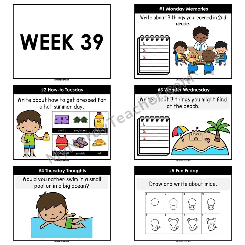 2nd & 3rd Grade Daily Writing Prompts — Week 39 (Editable PowerPoint — Display Version)