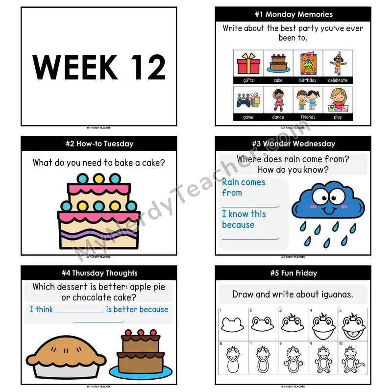 2nd & 3rd Grade Daily Writing Prompts — Week 12 (Editable PowerPoint — Display Version)