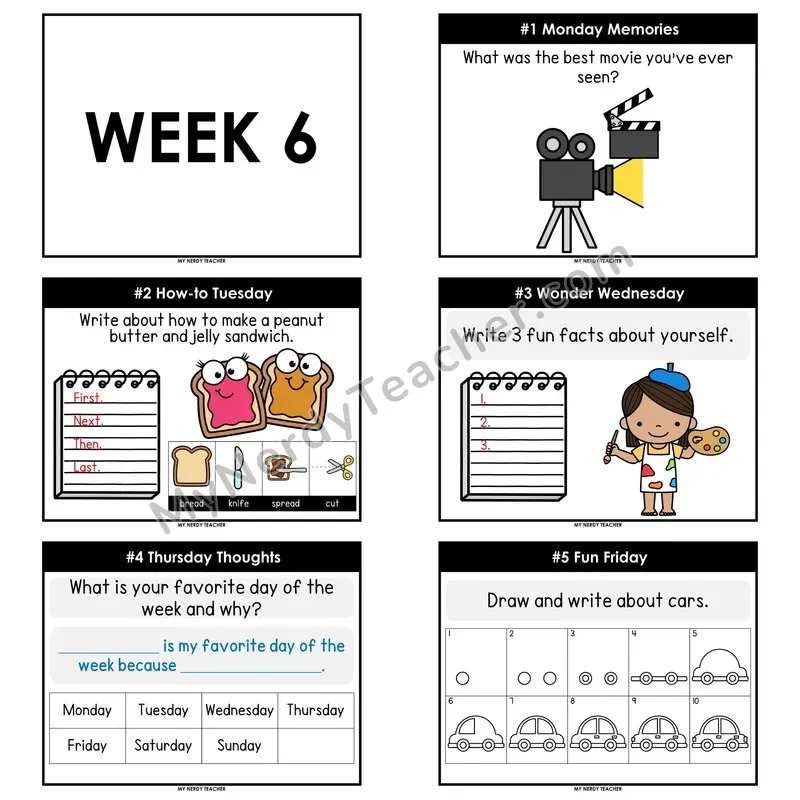 2nd & 3rd Grade Daily Writing Prompts — Week 06 (Editable PowerPoint — Display Version)