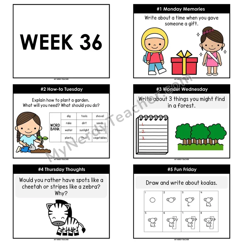 2nd & 3rd Grade Daily Writing Prompts — Week 36 (Editable PowerPoint)