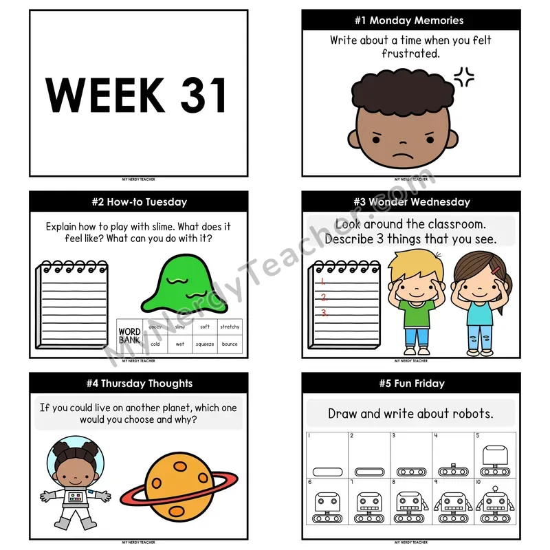 2nd & 3rd Grade Daily Writing Prompts — Week 31 (Editable PowerPoint)