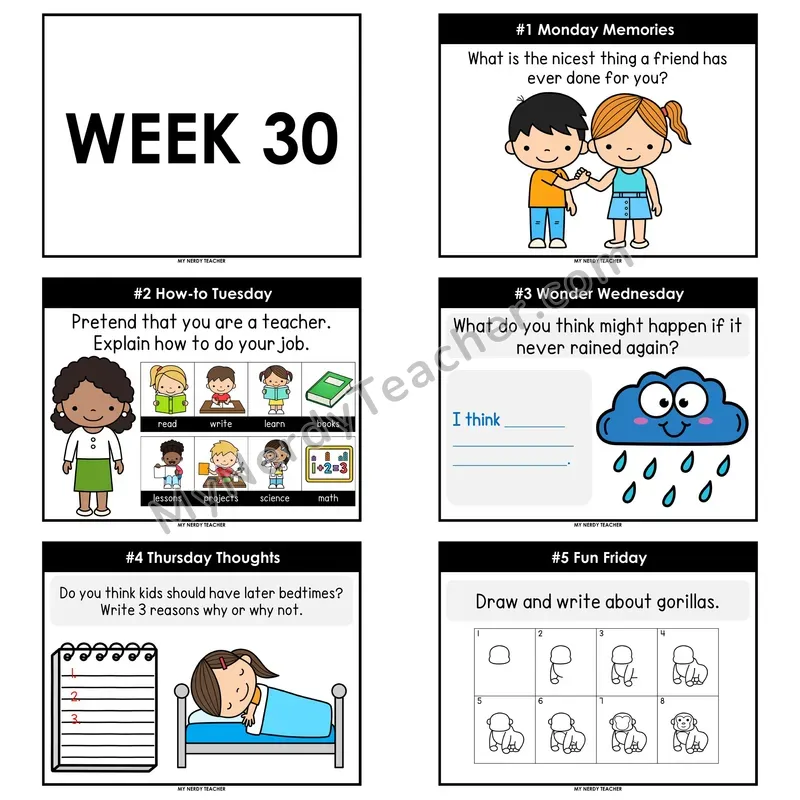 2nd & 3rd Grade Daily Writing Prompts — Week 30 (Editable PowerPoint)