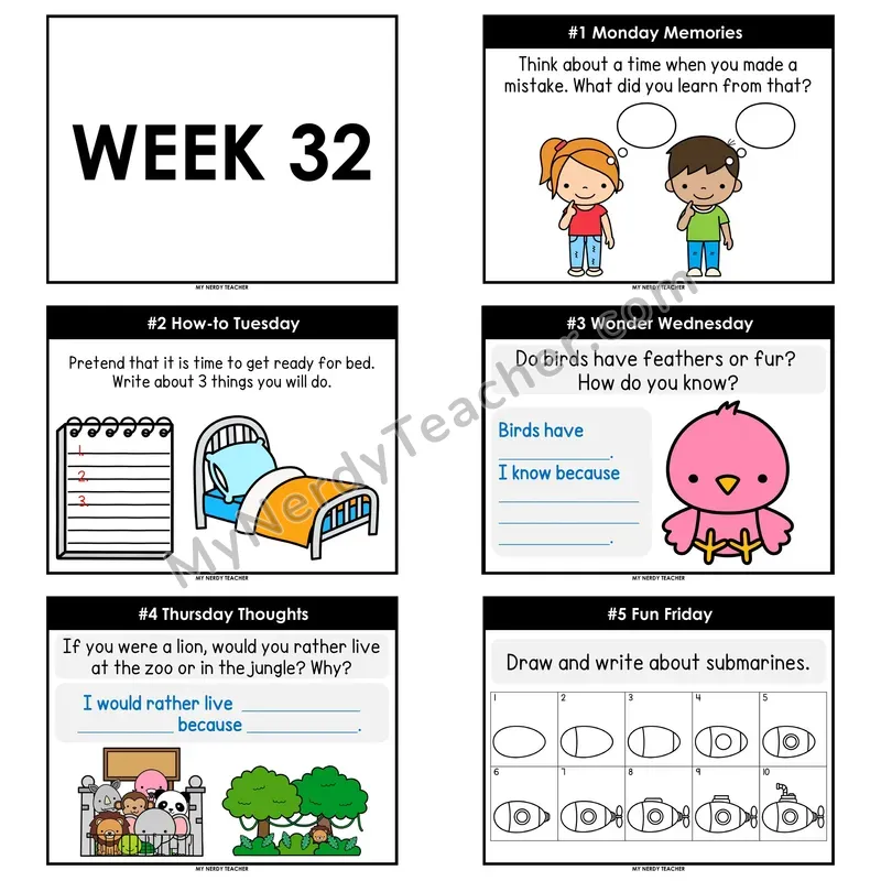 2nd & 3rd Grade Daily Writing Prompts — Week 32 (Editable PowerPoint)