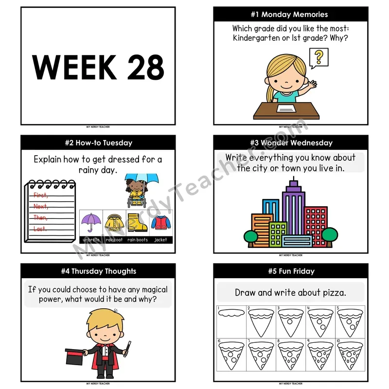 2nd & 3rd Grade Daily Writing Prompts — Week 28 (Editable PowerPoint)