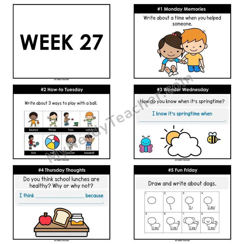 2nd & 3rd Grade Daily Writing Prompts — Week 27 (Editable PowerPoint)