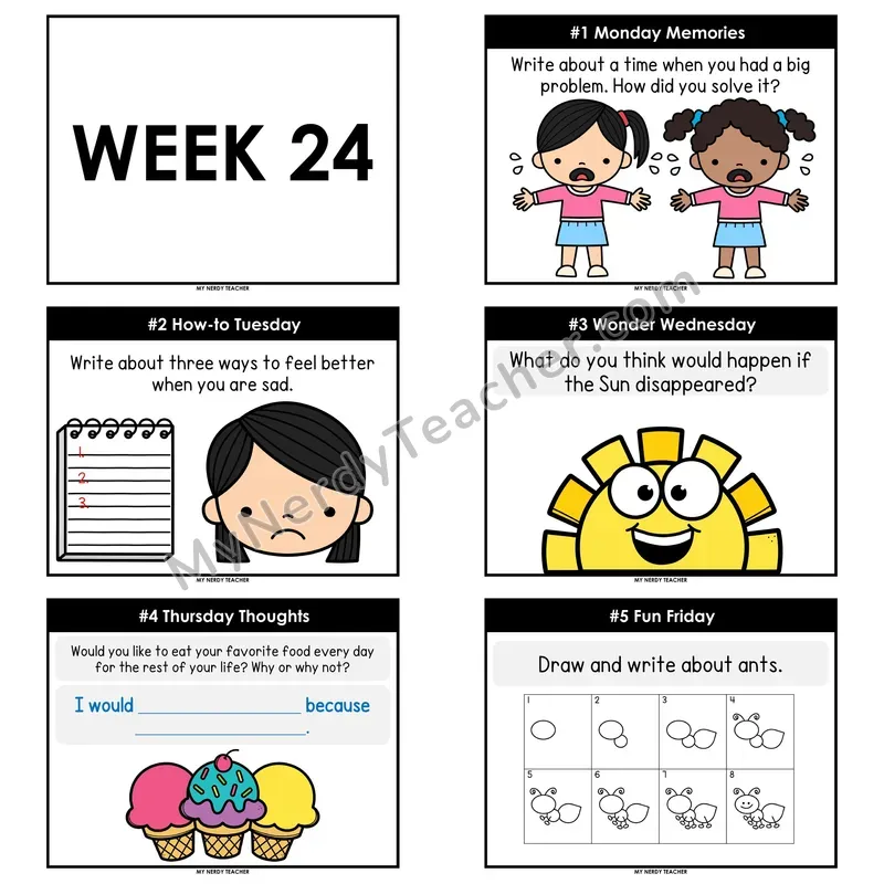 2nd & 3rd Grade Daily Writing Prompts — Week 24 (Editable PowerPoint)