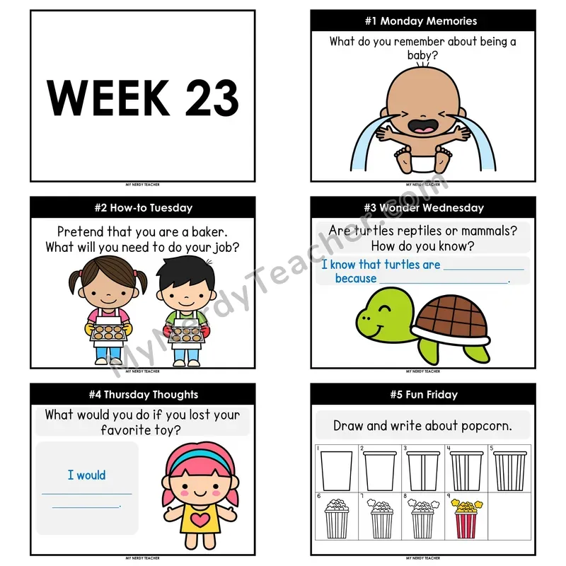 2nd & 3rd Grade Daily Writing Prompts — Week 23 (Editable PowerPoint)