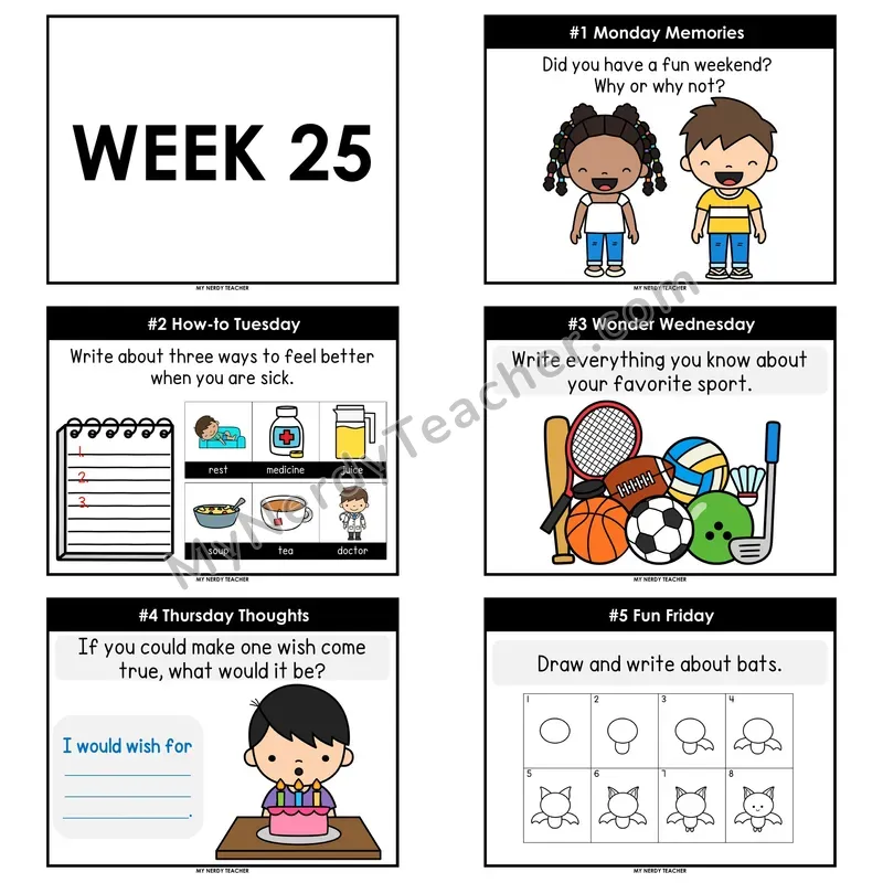 2nd & 3rd Grade Daily Writing Prompts — Week 25 (Editable PowerPoint)