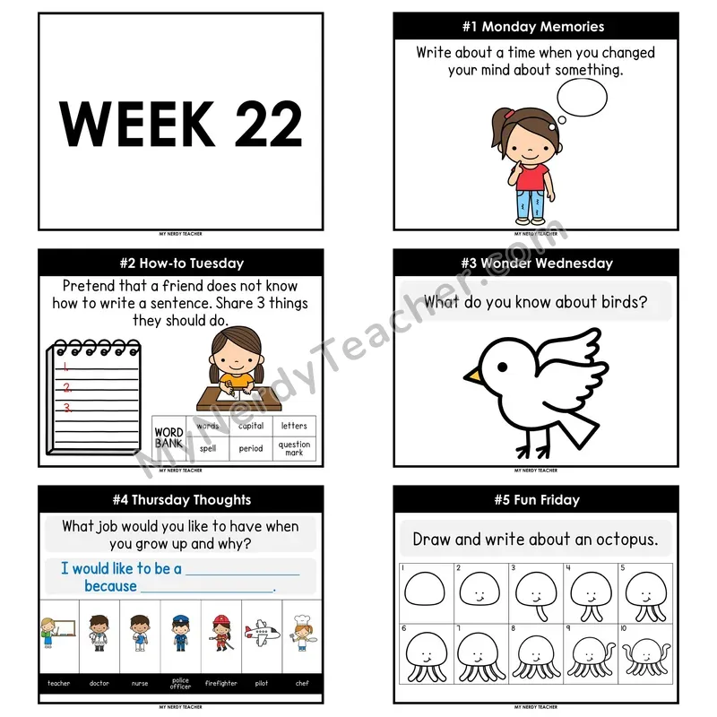 2nd & 3rd Grade Daily Writing Prompts — Week 22 (Editable PowerPoint)