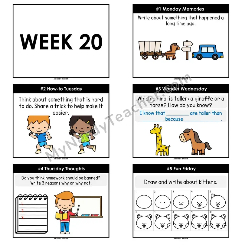 2nd & 3rd Grade Daily Writing Prompts — Week 20 (Editable PowerPoint)