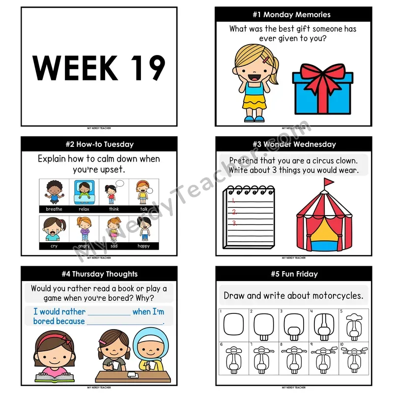 2nd & 3rd Grade Daily Writing Prompts — Week 19 (Editable PowerPoint)