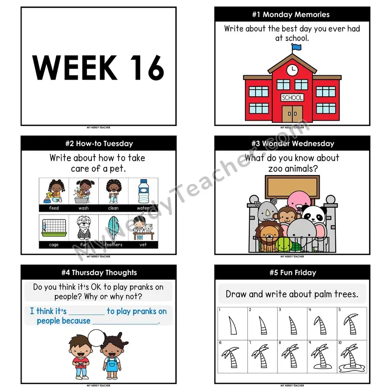 2nd & 3rd Grade Daily Writing Prompts — Week 16 (Editable PowerPoint)
