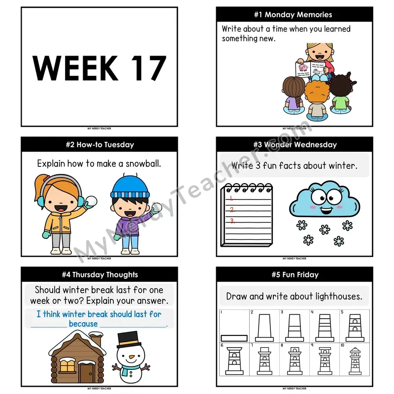 2nd & 3rd Grade Daily Writing Prompts — Week 17 (Editable PowerPoint)