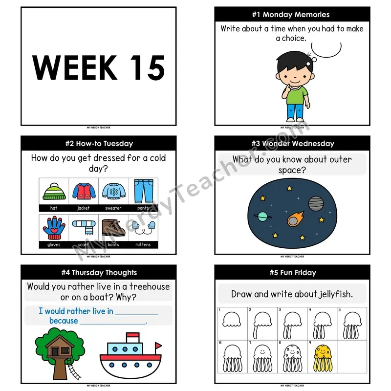 2nd & 3rd Grade Daily Writing Prompts — Week 15 (Editable PowerPoint)