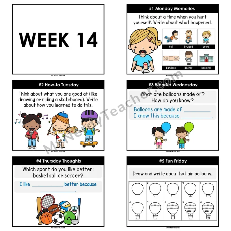 2nd & 3rd Grade Daily Writing Prompts — Week 14 (Editable PowerPoint)