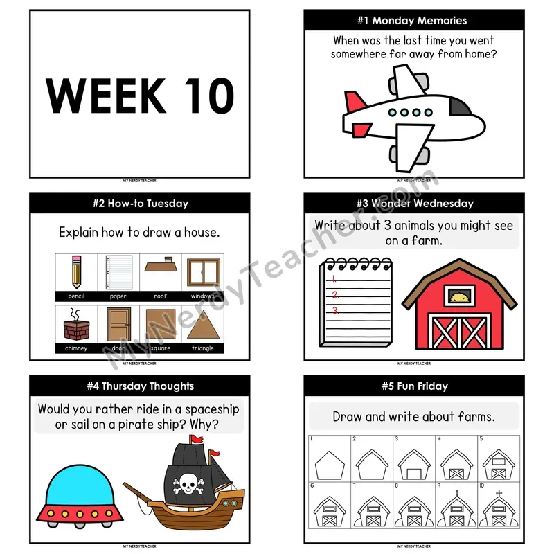 2nd & 3rd Grade Daily Writing Prompts — Week 10 (Editable PowerPoint)