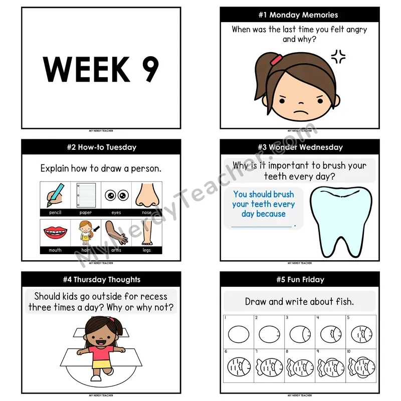 2nd & 3rd Grade Daily Writing Prompts — Week 09 (Editable PowerPoint)
