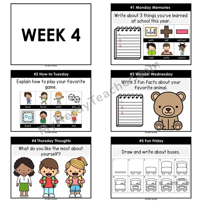 2nd & 3rd Grade Daily Writing Prompts — Week 04 (Editable PowerPoint)