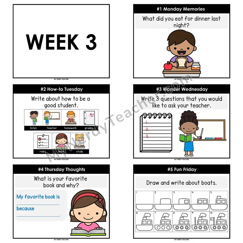 2nd & 3rd Grade Daily Writing Prompts — Week 03 (Editable PowerPoint)