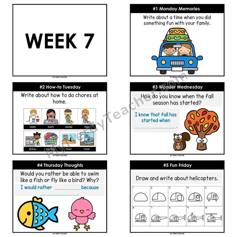 2nd & 3rd Grade Daily Writing Prompts — Week 07 (Editable PowerPoint)