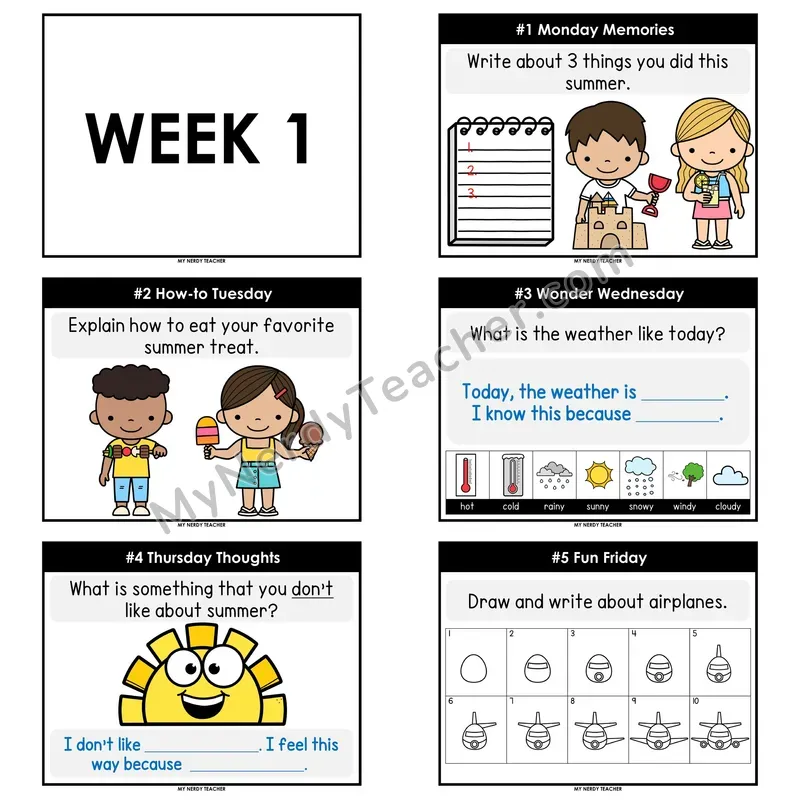 2nd & 3rd Grade Daily Writing Prompts — Week 01 (Editable PowerPoint)